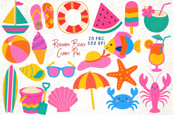 Download Risograph Beach Clipart PNG Bundle - Premium Bundle